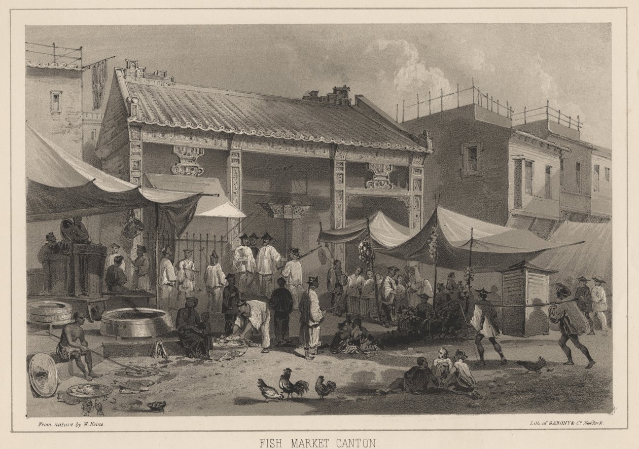 Fish Market Canton, 1855 tekijältä Wilhelm Joseph Heine