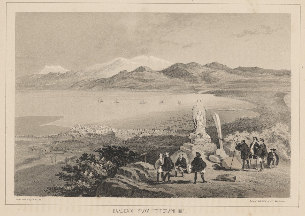 Hakodadi Telegraph Hilliltä, 1855 tekijältä Wilhelm Joseph Heine