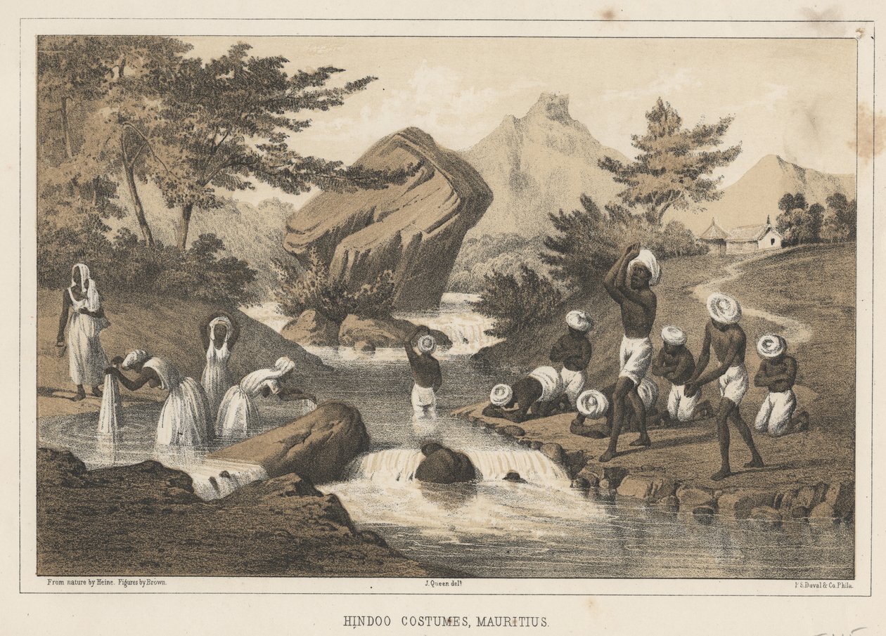 Hindoo Costumes, Mauritius, 1855 tekijältä Wilhelm Joseph Heine