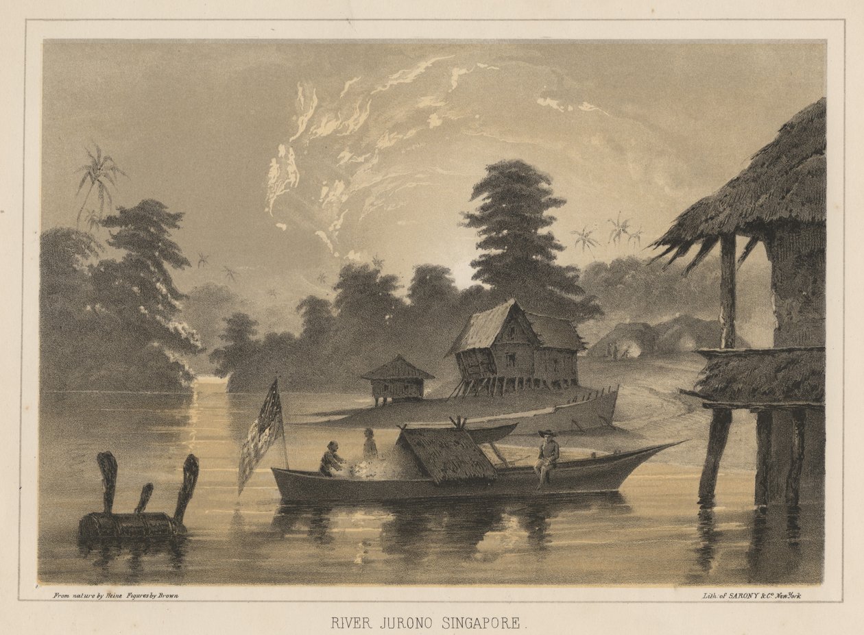 Jurono-joki, Singapore, 1855 tekijältä Wilhelm Joseph Heine