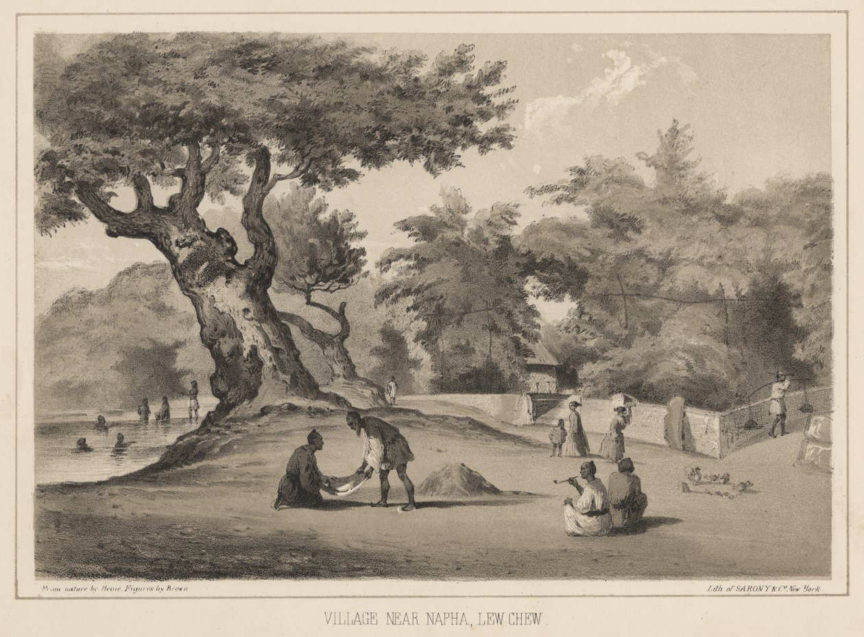 Kylä lähellä Naphaa, Lew Chew, 1855 tekijältä Wilhelm Joseph Heine