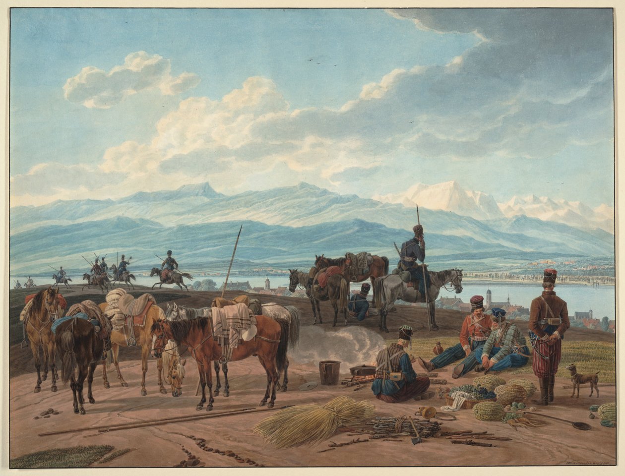 Venäjän kasakkojen pysähdys, 1804 tekijältä Wilhelm Kobell Ritter von
