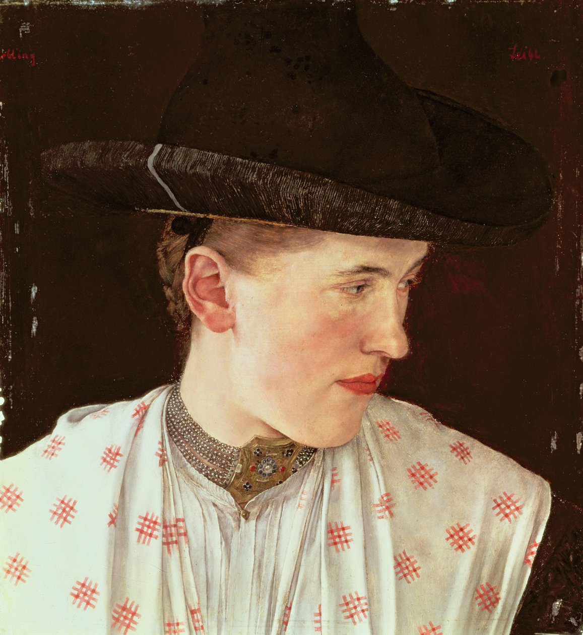 Talonpoikatytön pää, n. 1880 tekijältä Wilhelm Maria Hubertus Leibl