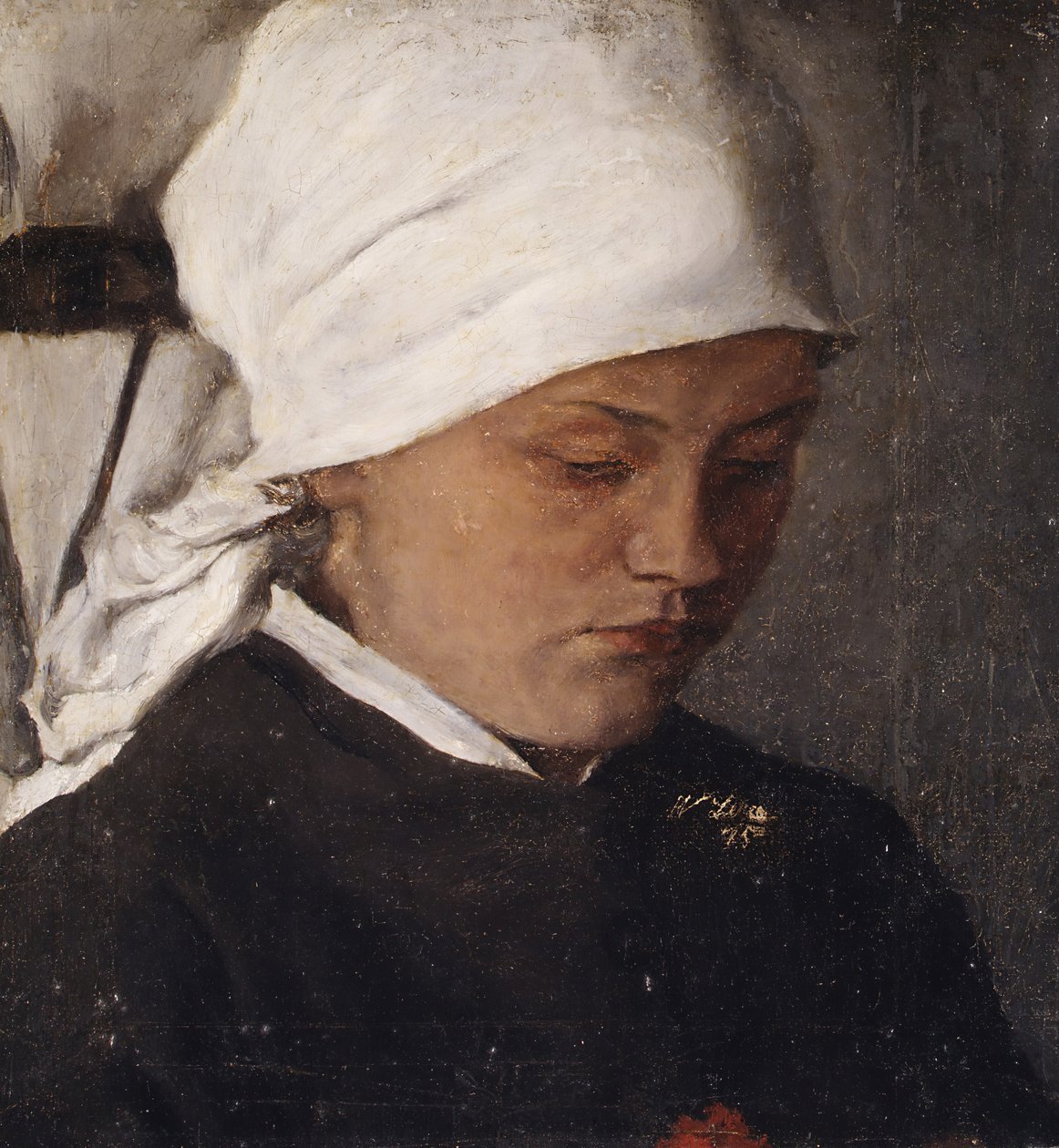 Talonpoikatyttö valkoisella pääliinalla, 1885. tekijältä Wilhelm Maria Hubertus Leibl