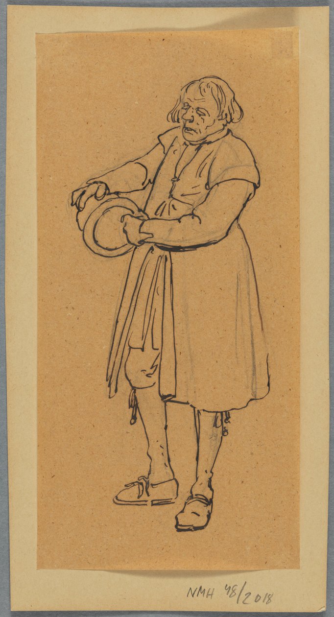 Ein Mann mit einem Hut in den Händen, Studie für Kirchgänger, die in Leksand ankommen tekijältä Wilhelm Marstrand
