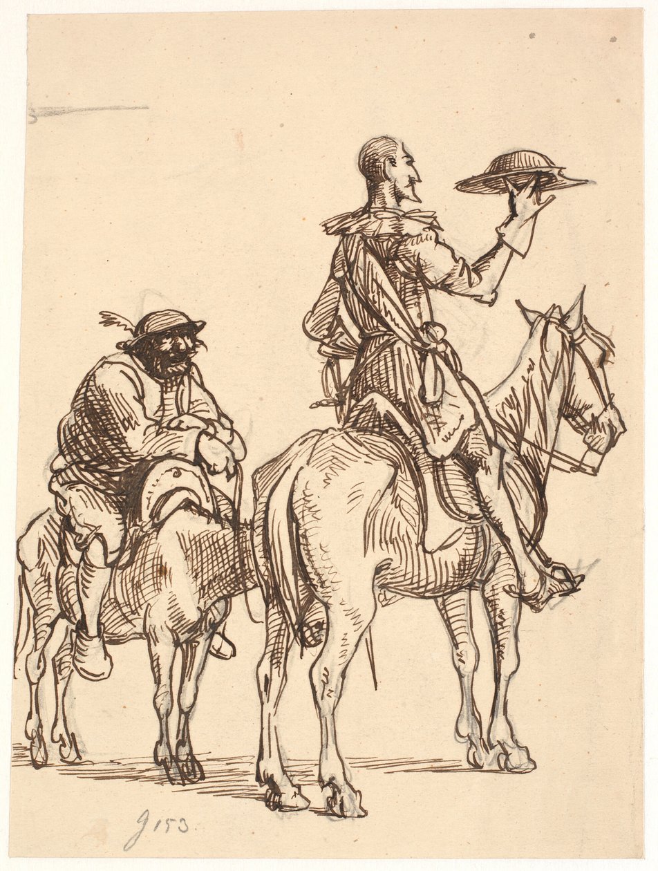 Don Quijote harkitsee kypärää tekijältä Wilhelm Marstrand