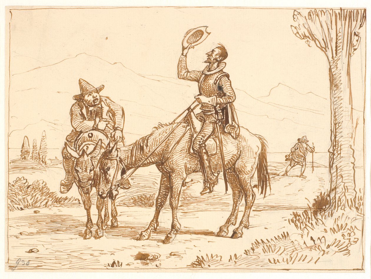 Don Quijote harkitsee kypärää tekijältä Wilhelm Marstrand