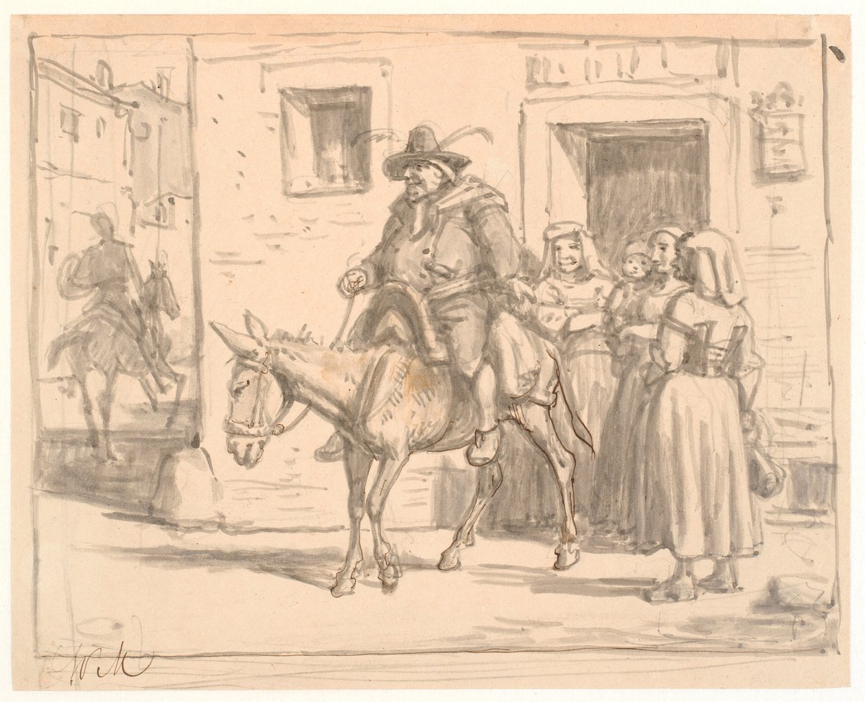Don Quijote ja Sancho Panza lähtevät tavernasta tekijältä Wilhelm Marstrand