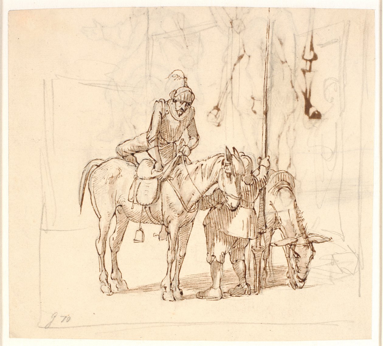 Don Quijote astuu hevosensa selkään tekijältä Wilhelm Marstrand