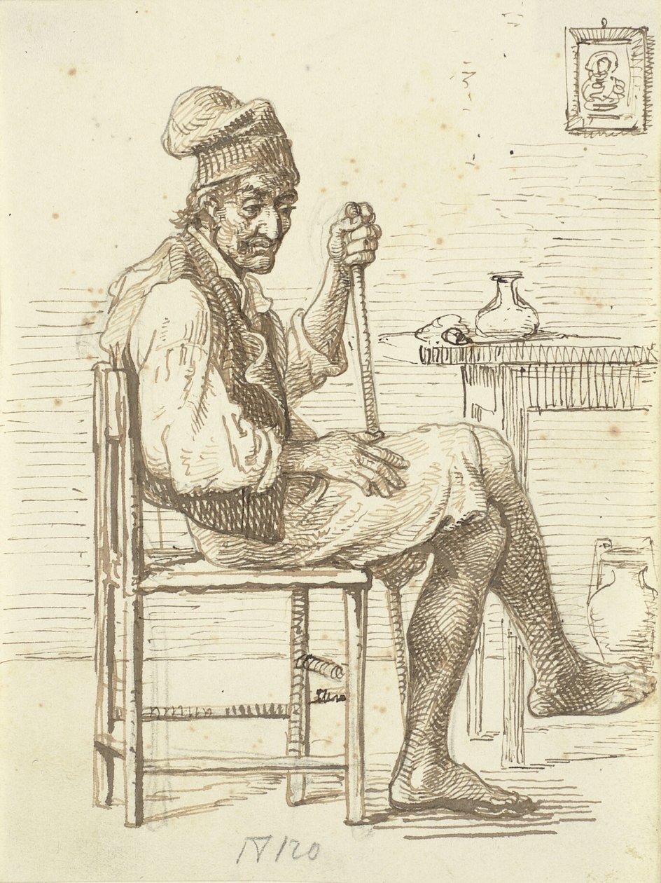 Vanha italialainen kalastaja istuu olohuoneessa tekijältä Wilhelm Marstrand