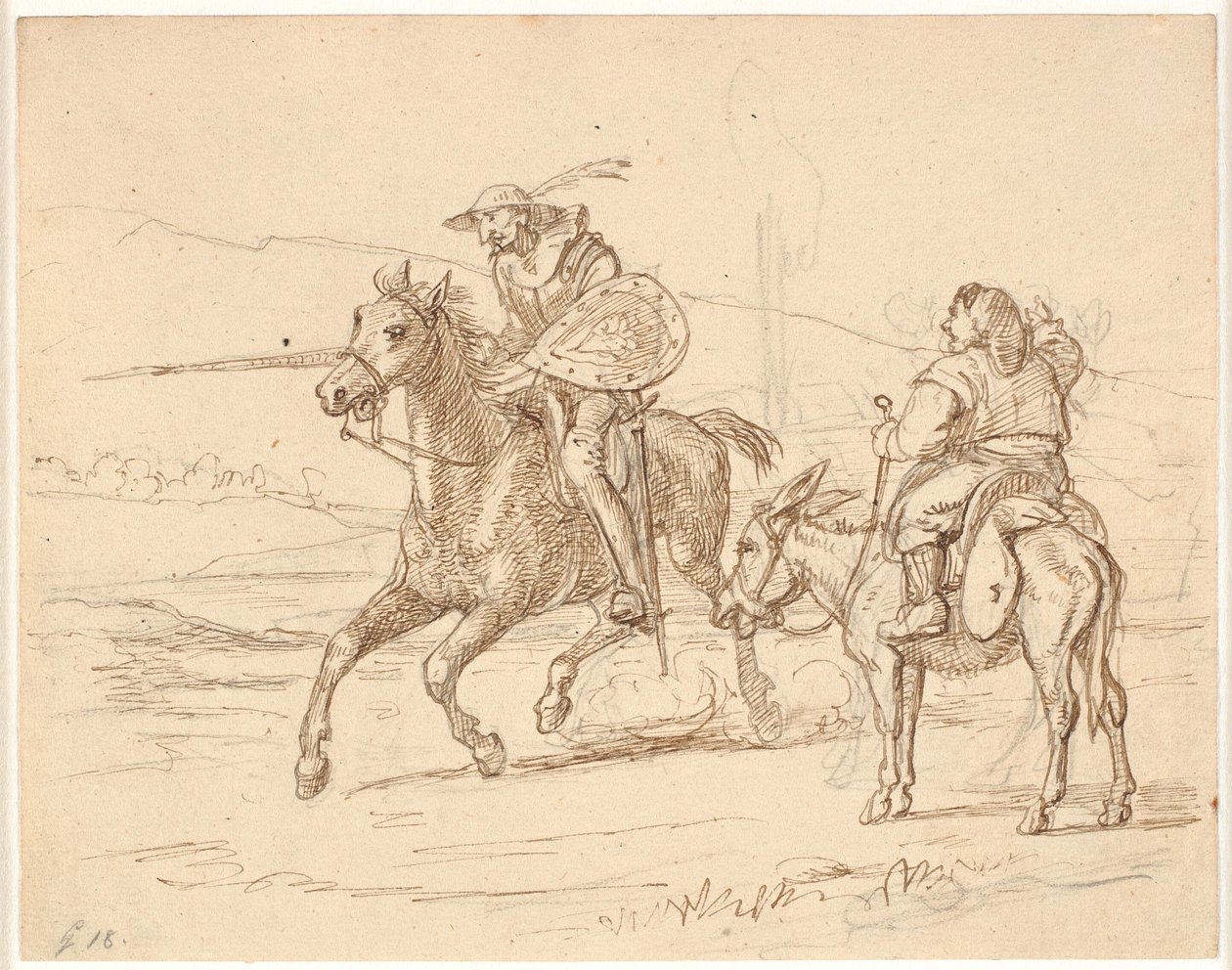 Sanchon katsellessa Don Quijote hyökkää tekijältä Wilhelm Marstrand