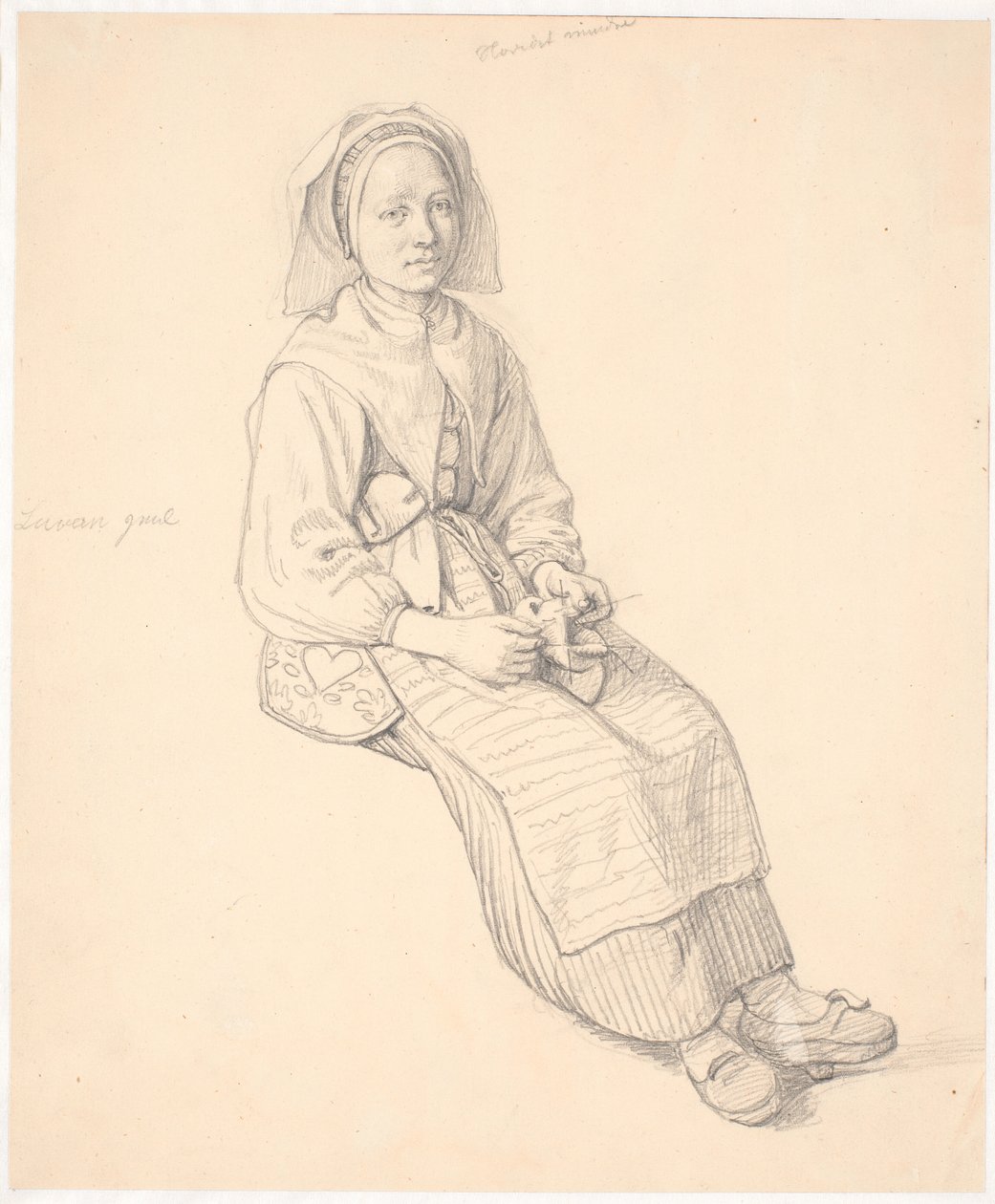 Dona sueca asseguda amb acabat de punt tekijältä Wilhelm Marstrand