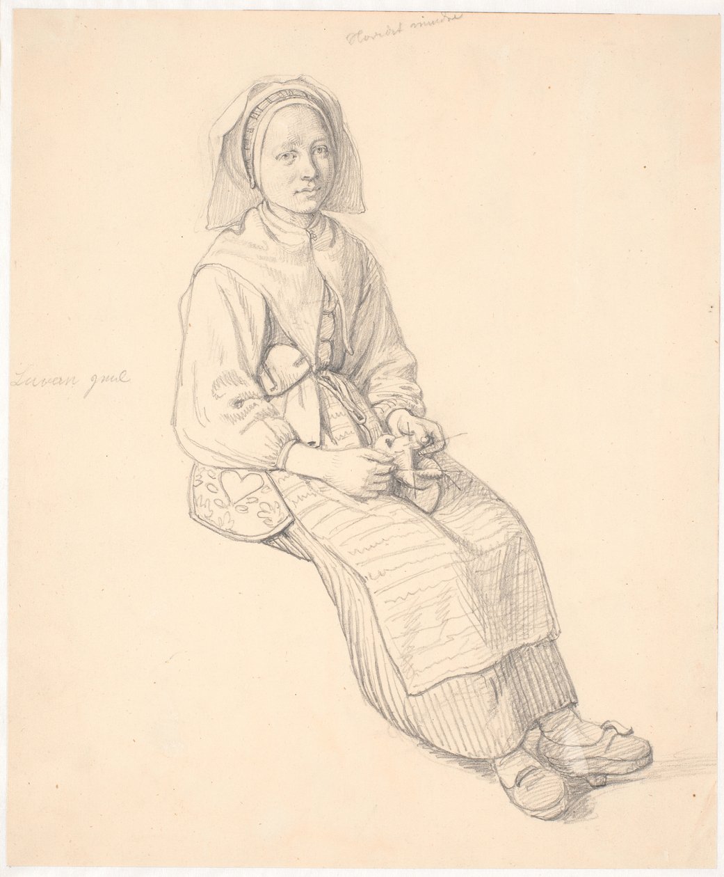 Dona sueca asseguda amb acabat de punt tekijältä Wilhelm Marstrand
