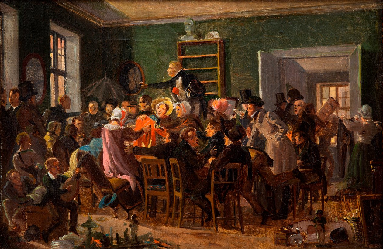 Kohtaus huutokaupasta, 1835. tekijältä Wilhelm Nicolai Marstrand