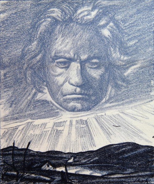 Tribute to the Genius of Beethoven, kuvitus Simplicissimus-lehdestä, München 1920 (litho) tekijältä Wilhelm Schulz