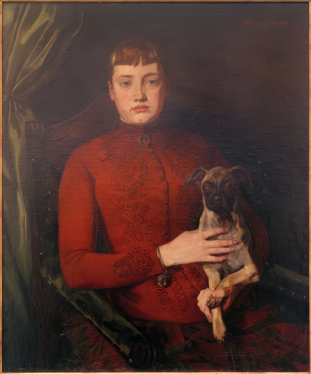 Nainen koiranpentujen kanssa tekijältä Wilhelm Trübner