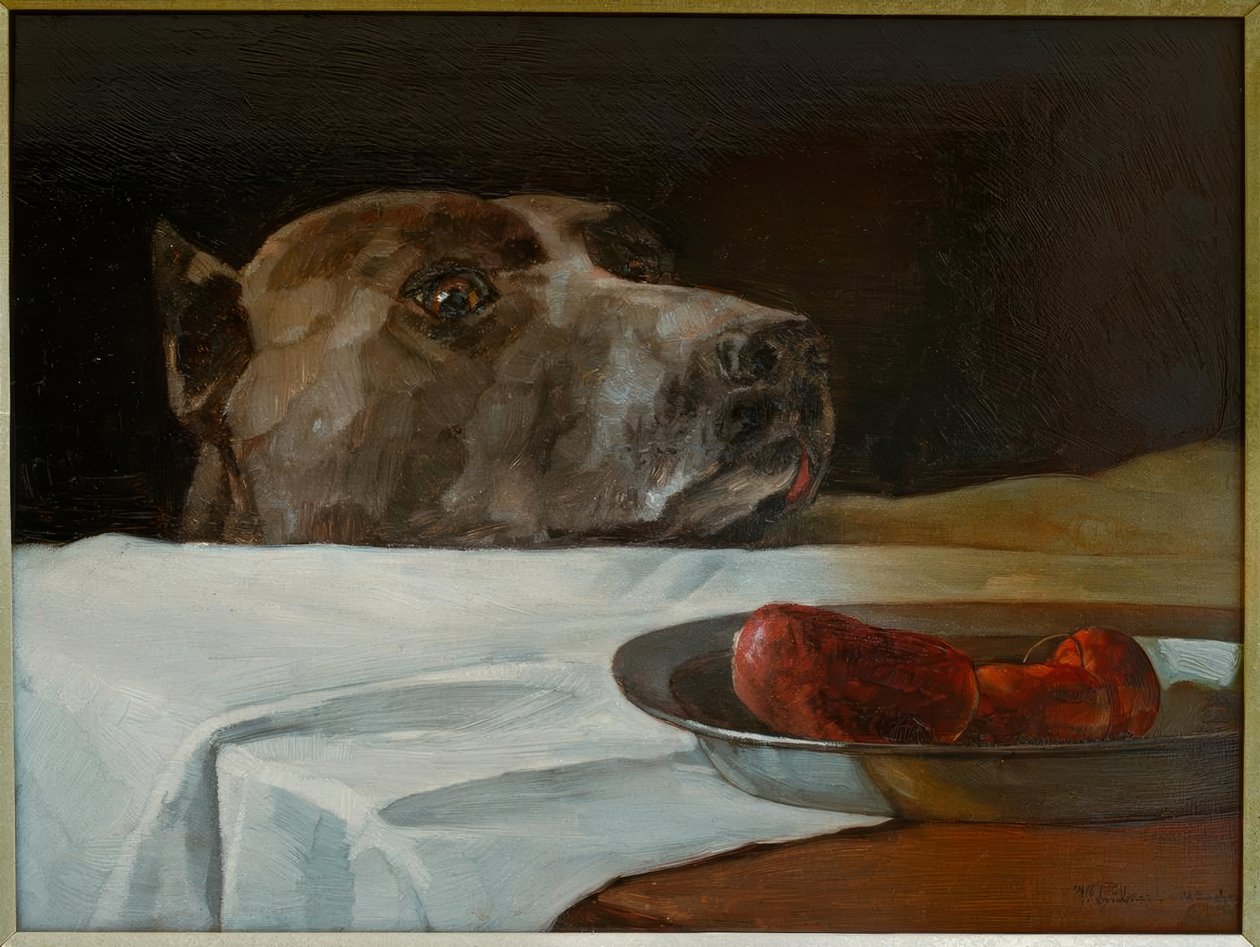 Koira Wurstschüsselillä tekijältä Wilhelm Trübner