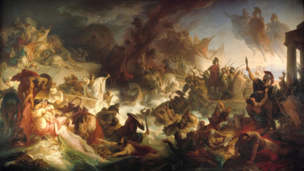Die Seeschlacht bei Salamis 480 v. Chr. tekijältä Wilhelm von Kaulbach