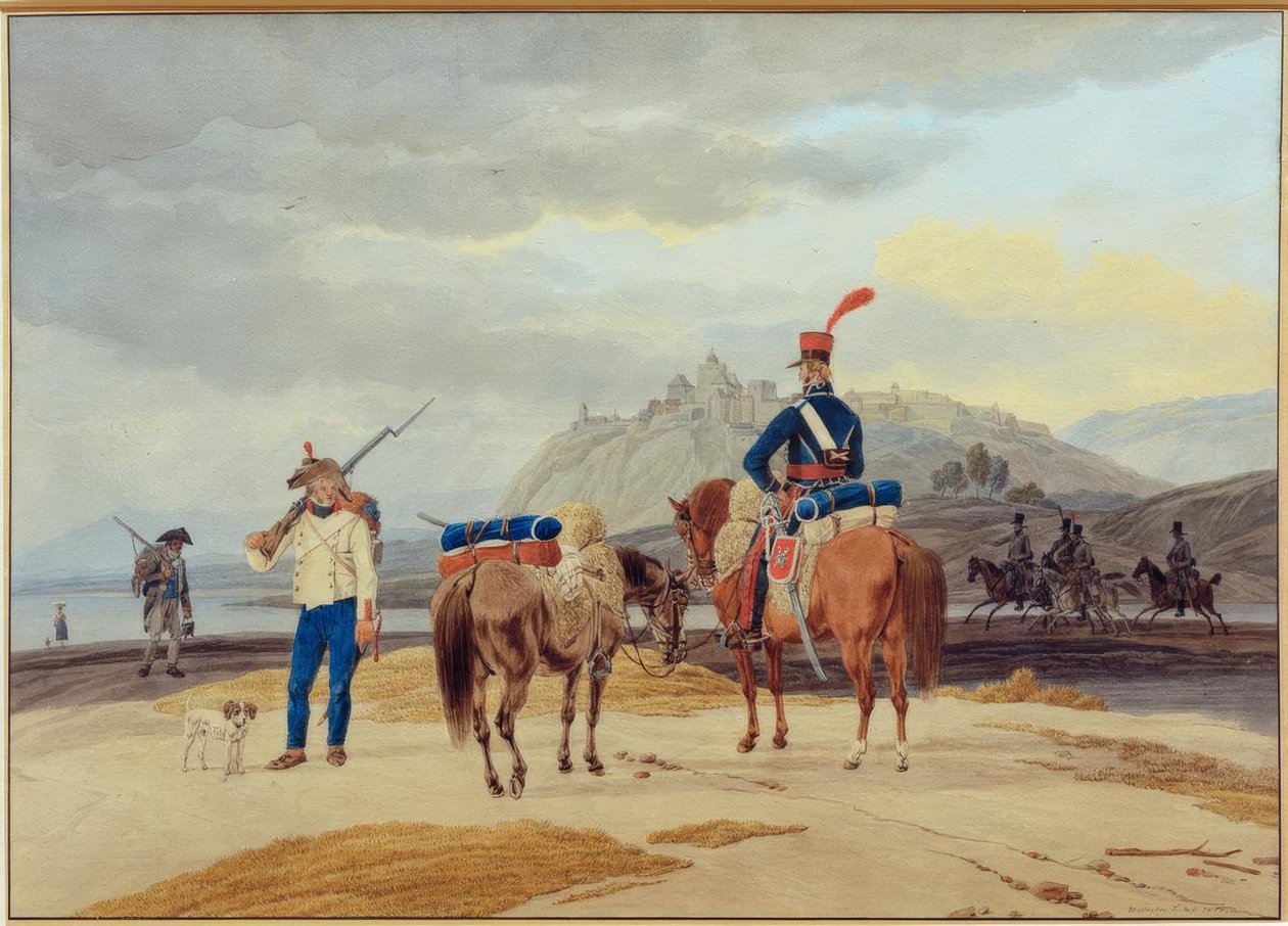 Ranskalaiset sotilaat linnoituksen edessä tekijältä Wilhelm von Kobell