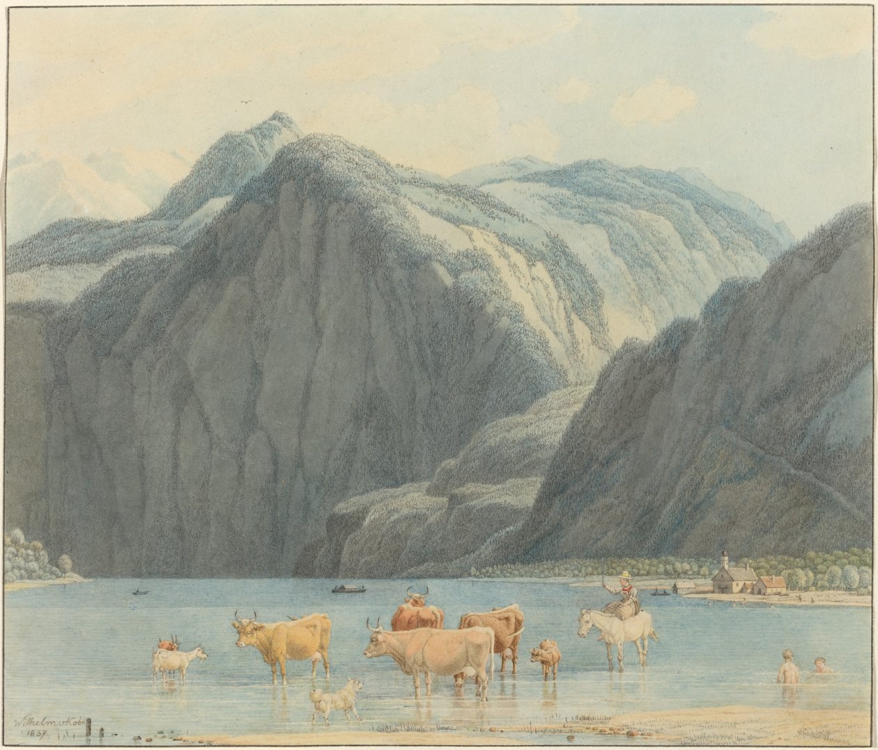 Königsee amb els penya-segats de St. Bartholomëefinnish tekijältä Wilhelm von Kobell