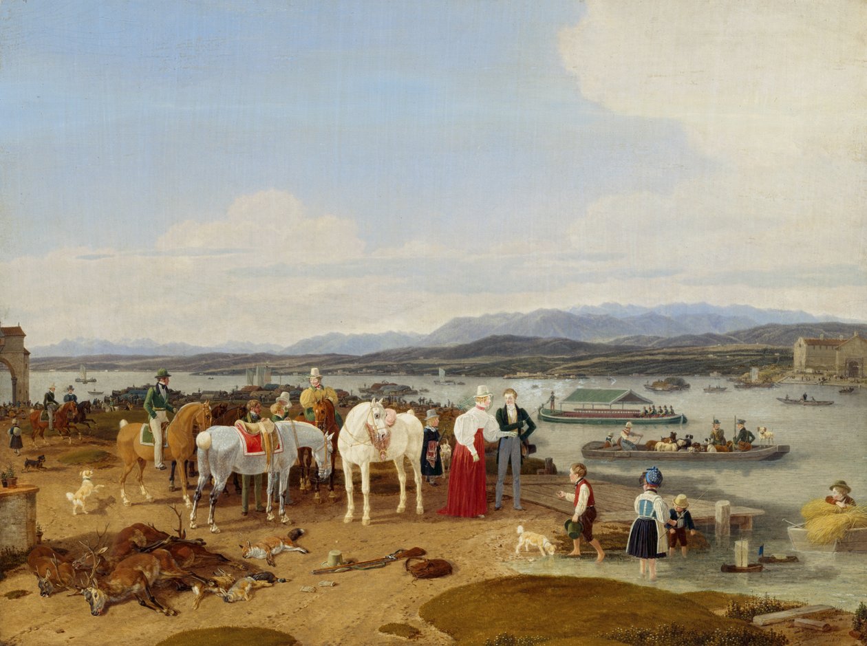 Metsästyksen jälkeen Bodenjärvellä tekijältä Wilhelm von Kobell