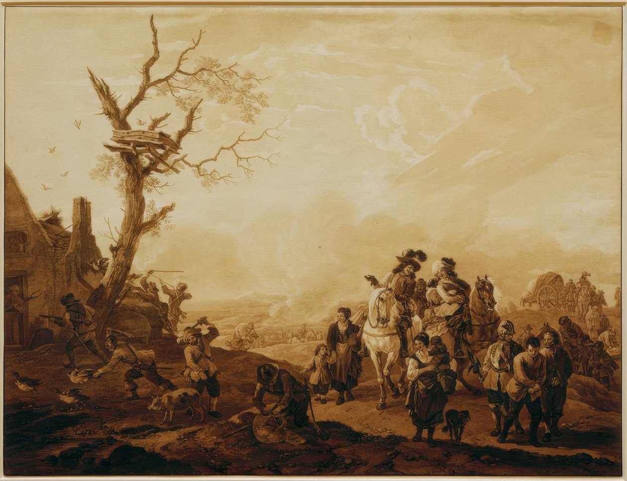 Kylän ryöstö sotilaiden toimesta tekijältä Wilhelm von Kobell