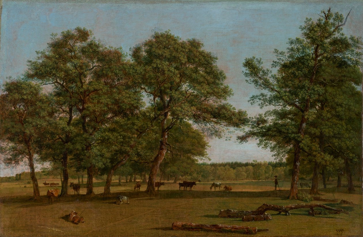 Weideauen lähellä Dietramszellia (laidunmaisema vanhoineen tammineen) tekijältä Wilhelm von Kobell