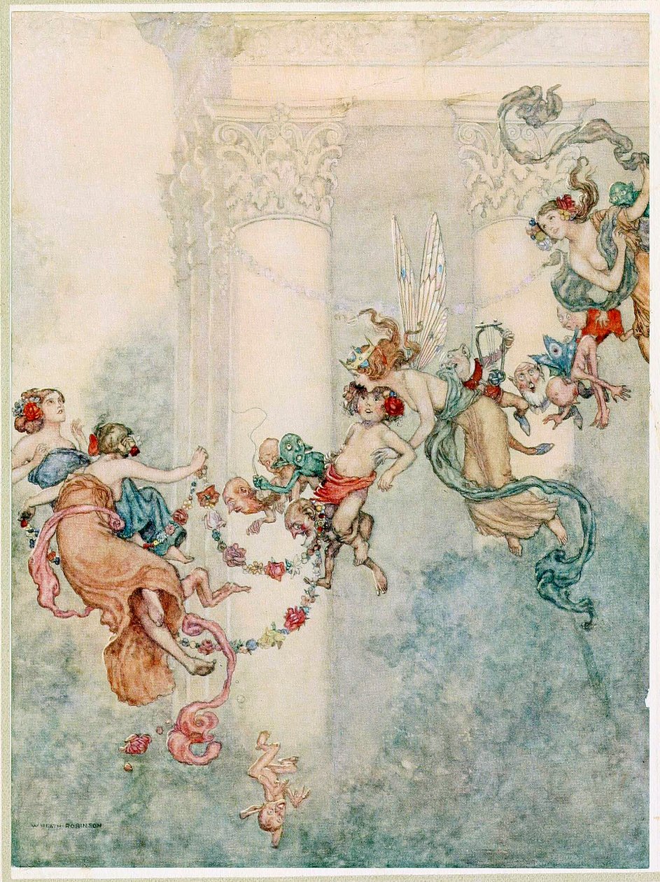 Kiekko: Hänellä ei ole koskaan ollut niin suloinen vaihtaja, pubista A juhannusyöten unelma. 1914. tekijältä Wiliam Heath Robinson