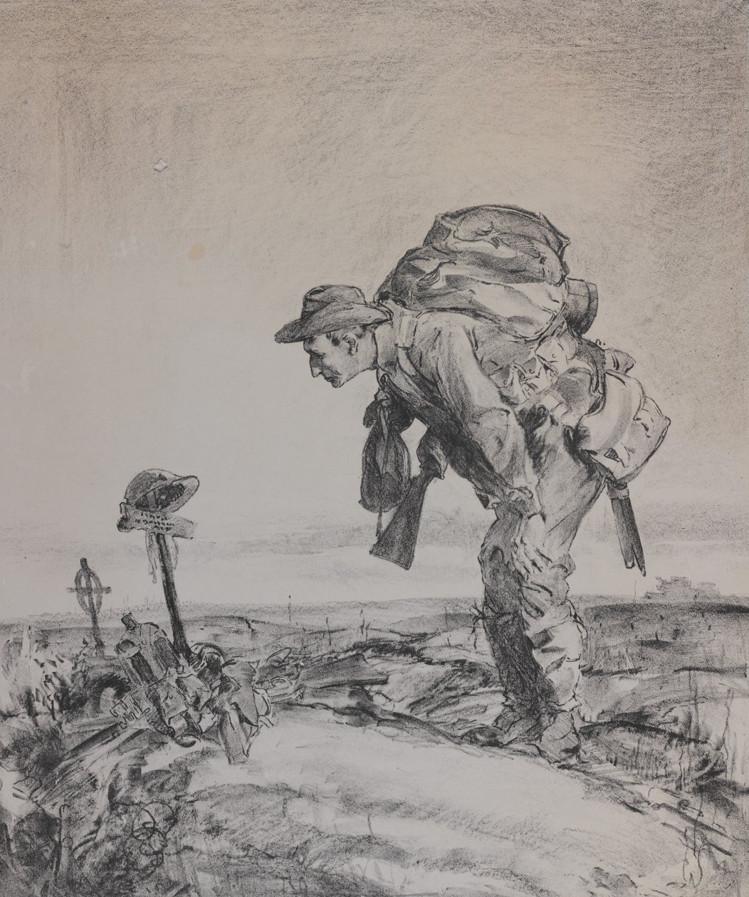 Yksi vanhoista joukkueista, 1917 (litho paperilla) tekijältä Will Dyson