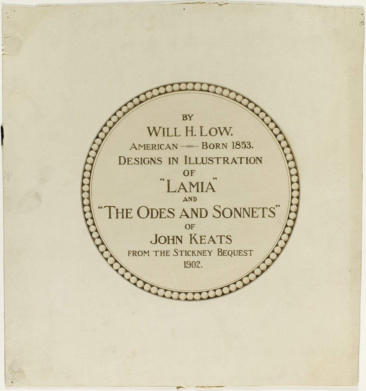 John Keatsin "Odes and Sonnets of John Keats" -teoksen nimiölehti. tekijältä Will Hicock Low
