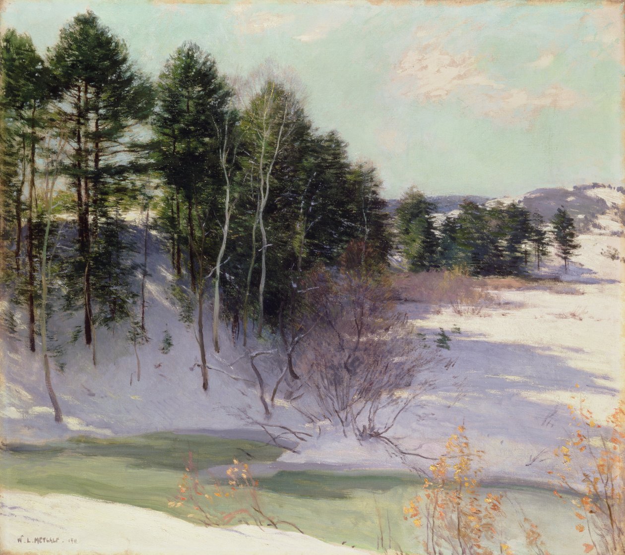 Thawing Brook (Winter Shadows) 1911 tekijältä Willard Leroy Metcalf