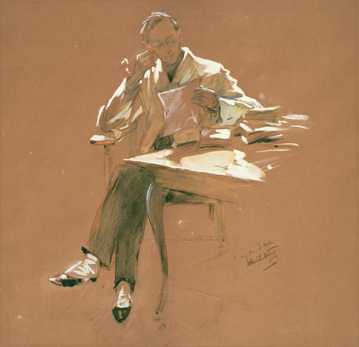 Professori (chacoal, pastelli ja guassi paperille) tekijältä Willard Leroy Metcalf