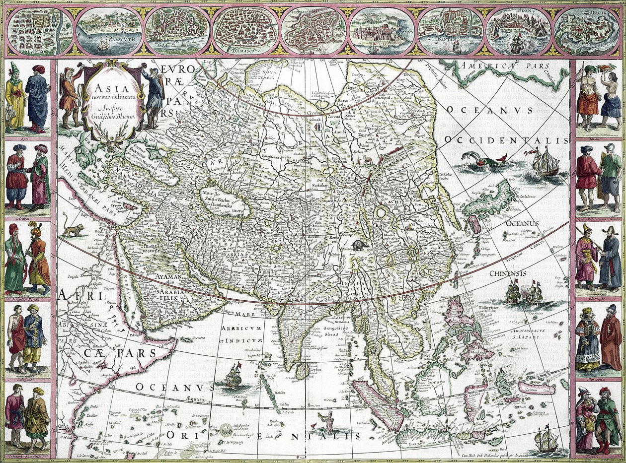 Asia noviter delineata, 1617 (värikaiverrus) tekijältä Willem Janszoon Blaeu