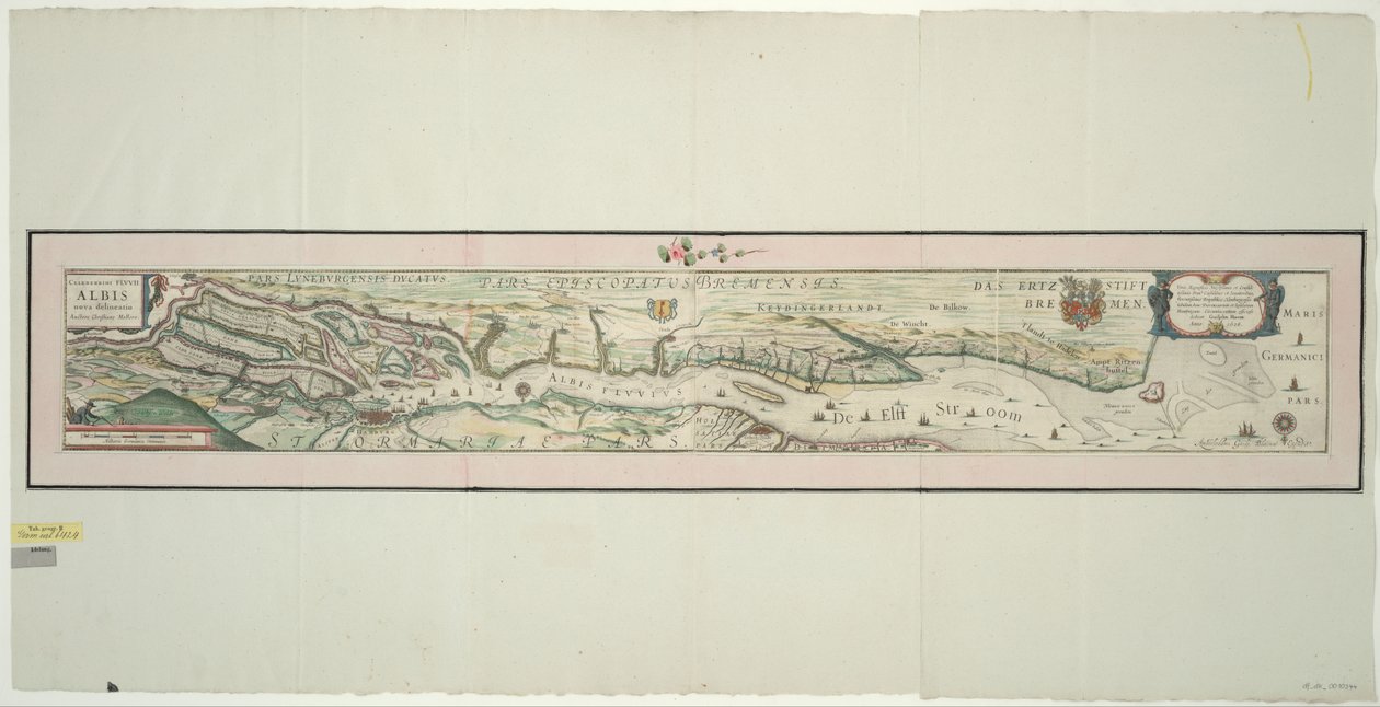 Ala-Elben kartta, 1:160 000, kuparikaiverrus, 1628. tekijältä Willem Janszoon Blaeu