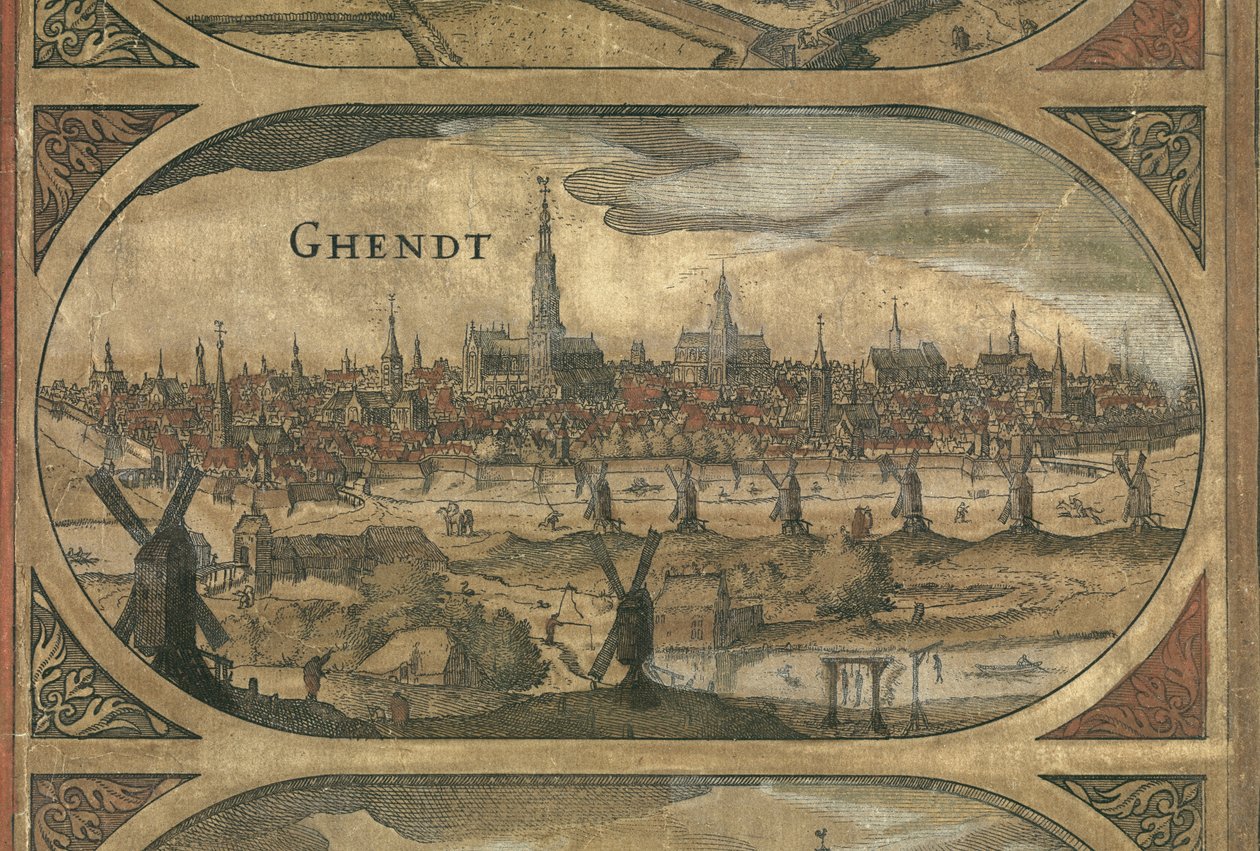 Wandkaart van de Nederlanden, Willem Blaeu, yksityiskohta Gent tekijältä Willem Janszoon Blaeu