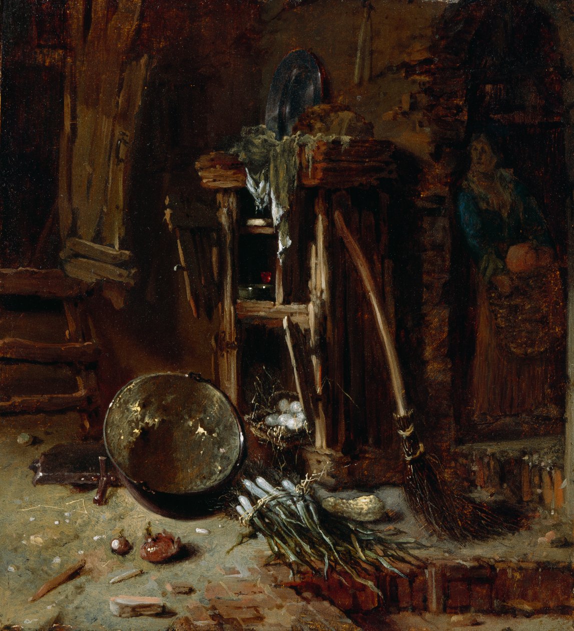 A Kitchen Corner, n. 1642-44 (öljy puulevylle) tekijältä Willem Kalf