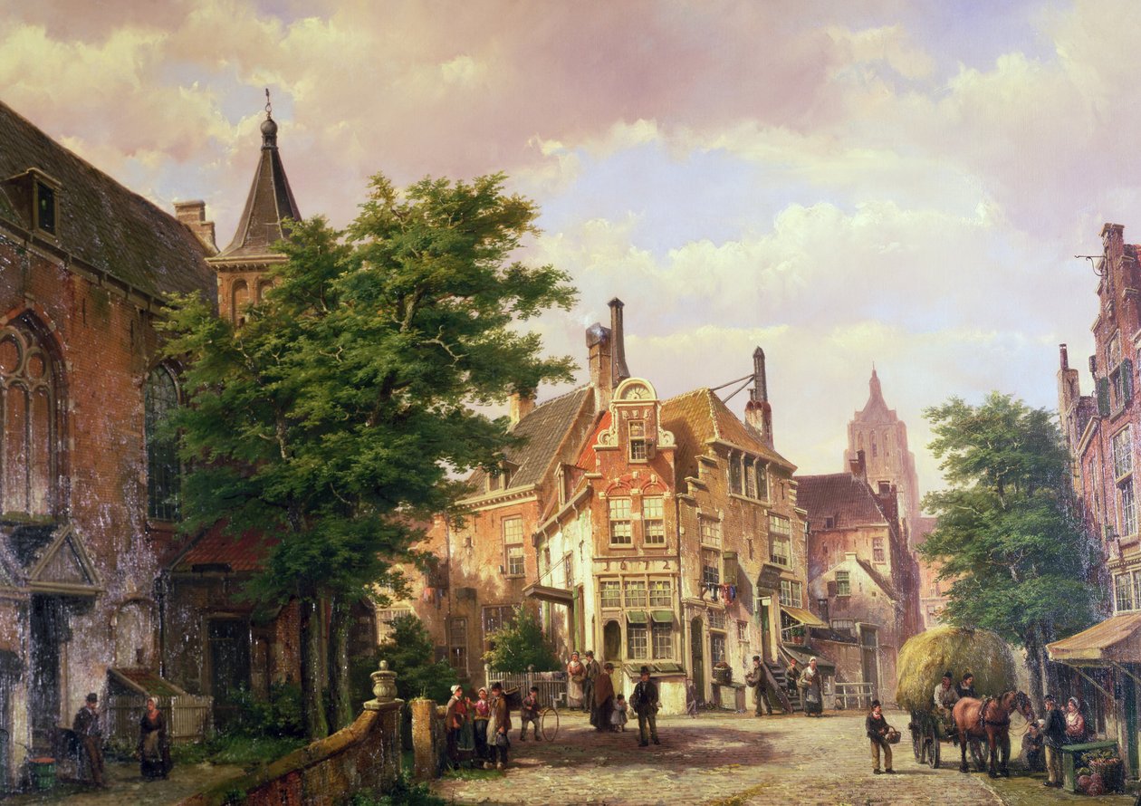Figuurit risteyksessä Amsterdamissa (öljy) tekijältä Willem Koekkoek