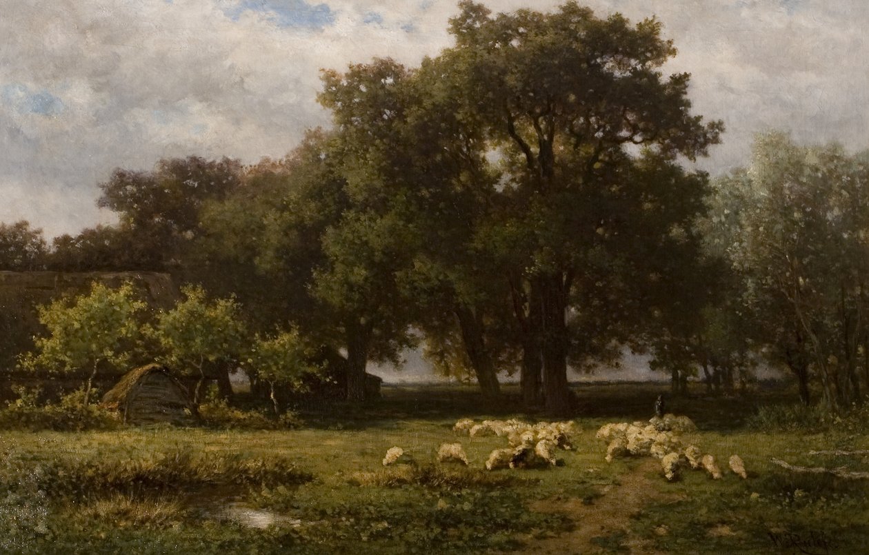 Maisema lampaineen ja navetta, 1800-luvun puoliväli tekijältä Willem Roelofs