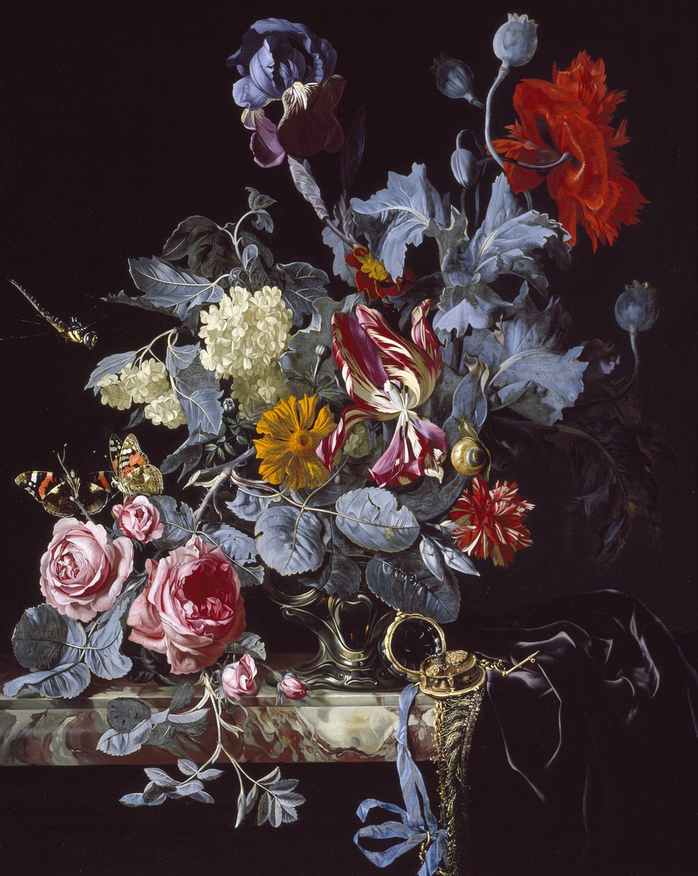 Maljakko kukkia kellolla tekijältä Willem van Aelst