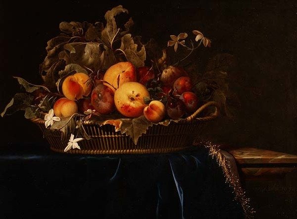 Hedelmien asetelma korissa, 1650 tekijältä Willem van Aelst