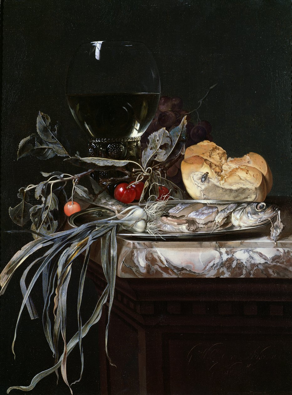 Asetelma kalalautasen kanssa tekijältä Willem van Aelst