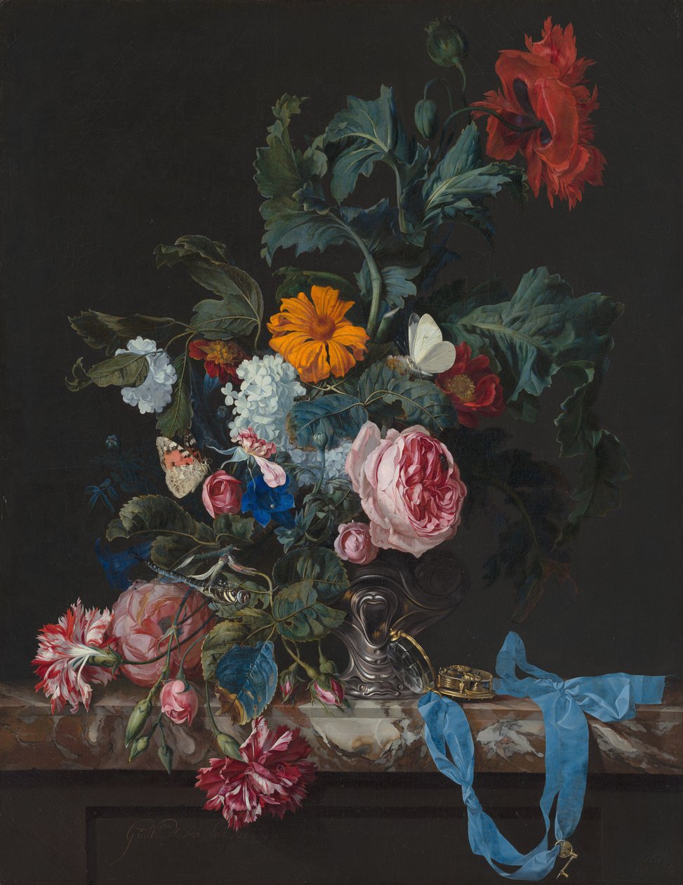 Asetelma unikon ja ruusujen kanssa tekijältä Willem van Aelst