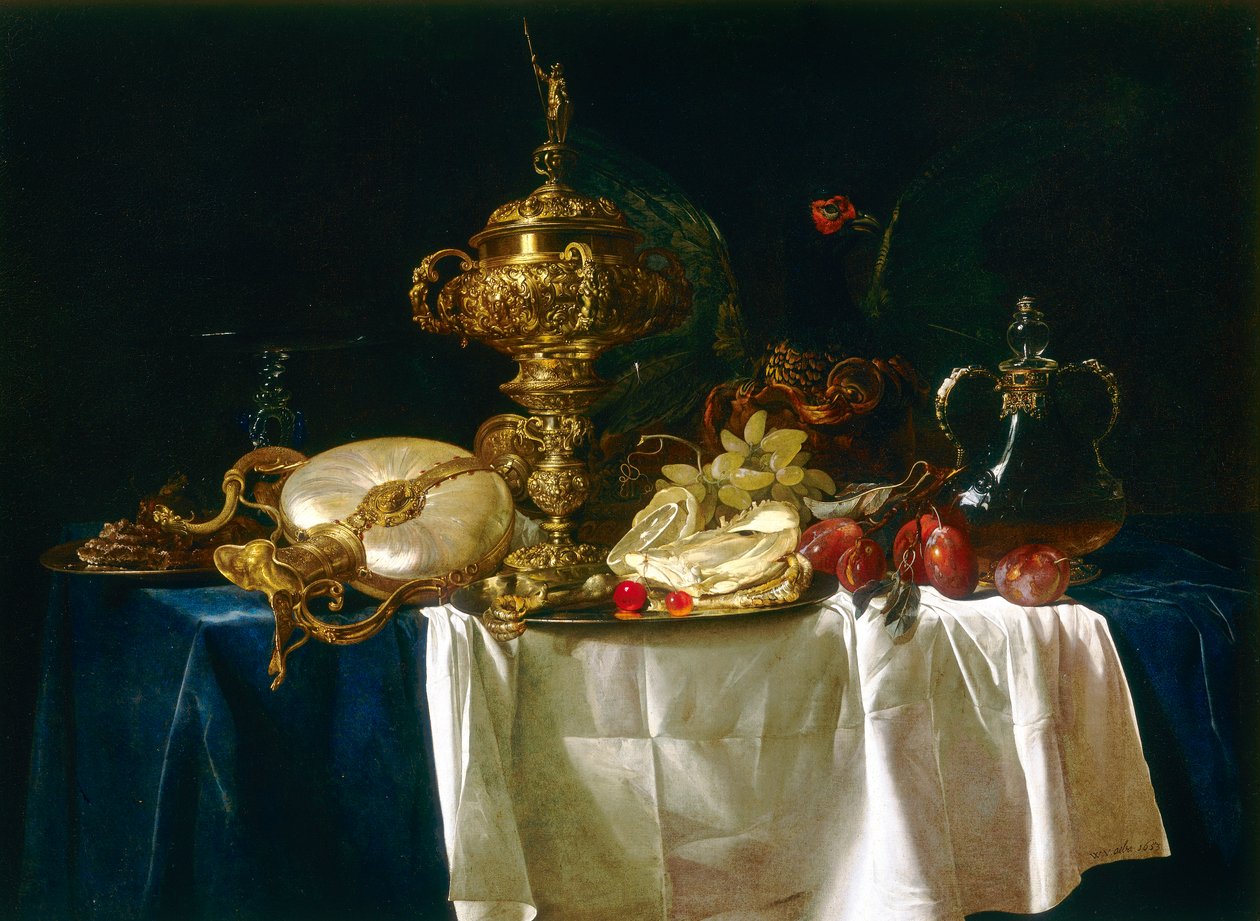 Asetelma maljakoista ja hedelmistä tekijältä Willem van Aelst