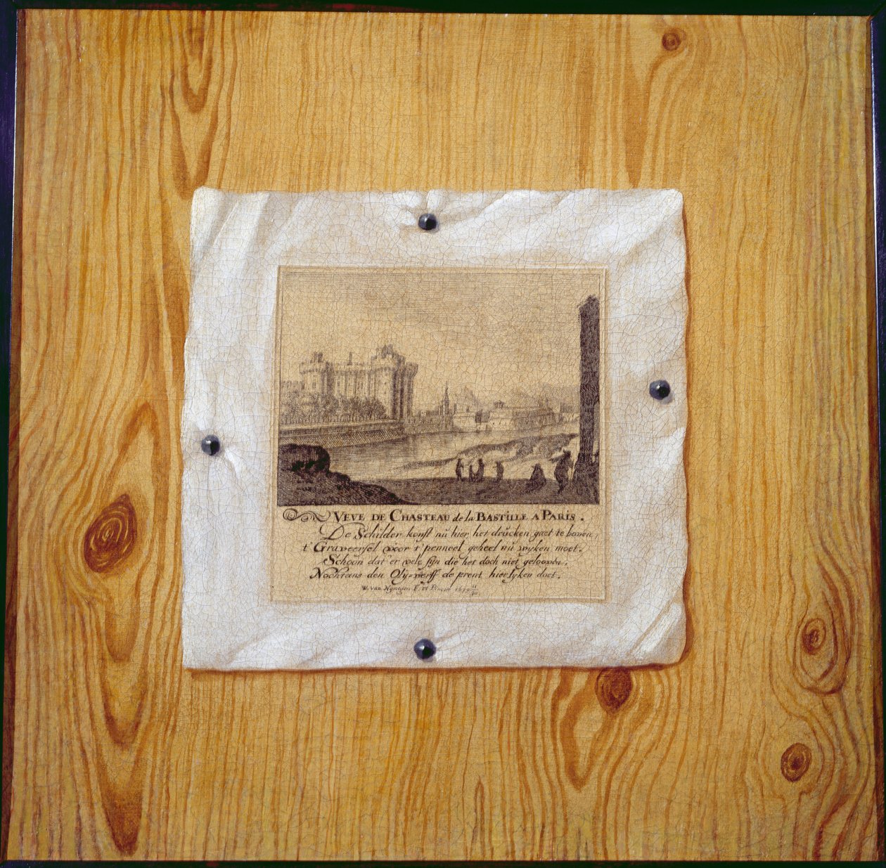 Trompe LOeil -kuva Pariisin Bastilian kaiverruksesta, naulattuna puiseen väliseinään 1679. tekijältä Willem van Nijmegen