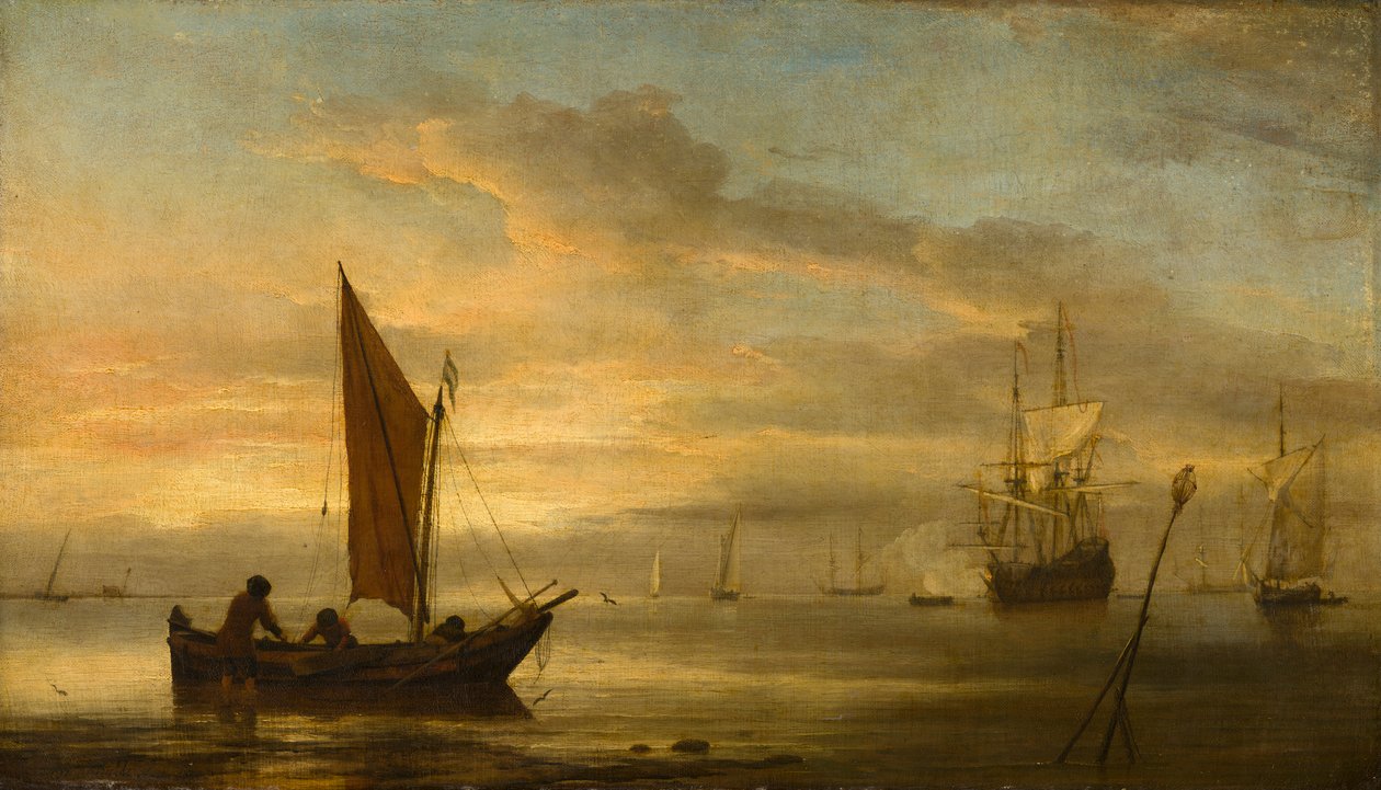 Auringonlasku merellä tekijältä Willem van de Velde
