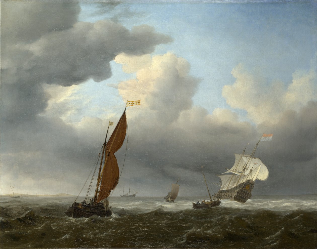 Hollantilainen alus ja muut pienet alukset voimakkaassa tuulessa tekijältä Willem van de Velde the Younger