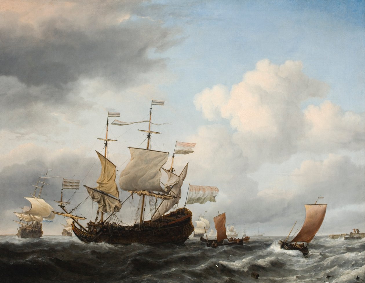 Lippulaiva tulossa ankkuriin tekijältä Willem van de Velde the Younger