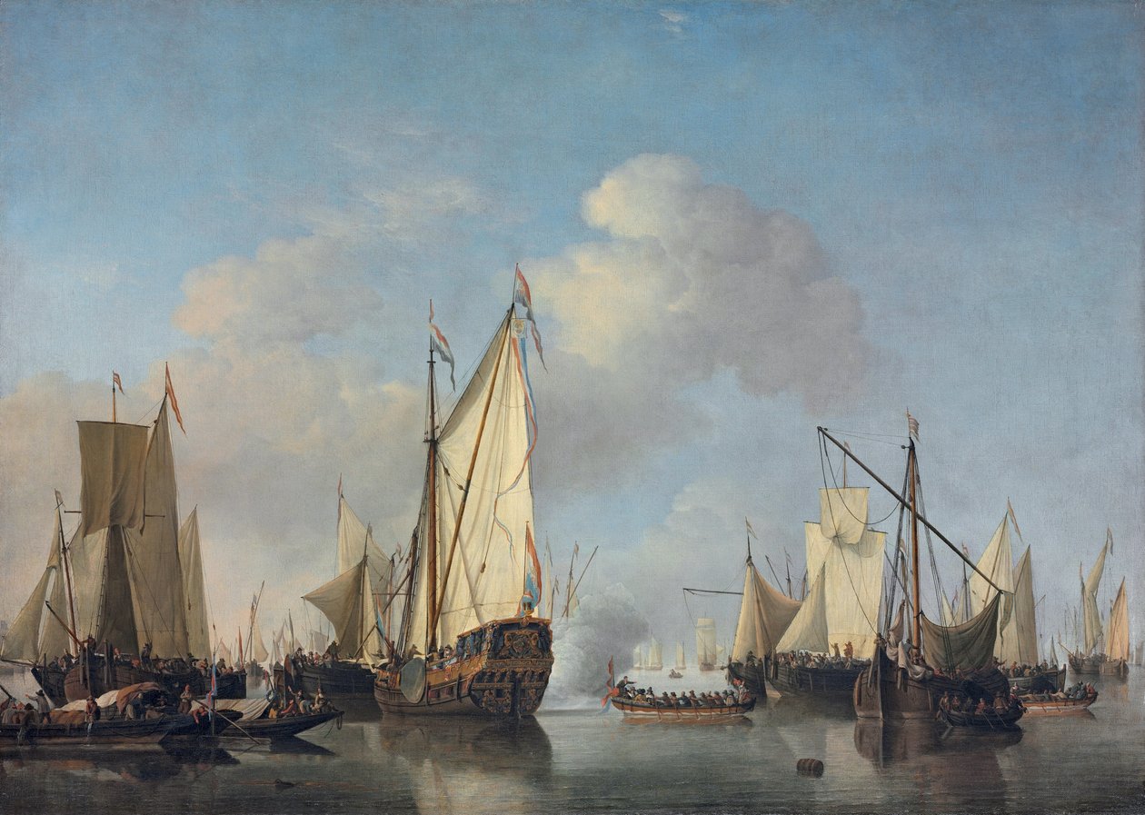 A States Yacht ja muut alukset erittäin kevyessä ilmassa tekijältä Willem van de Velde the Younger