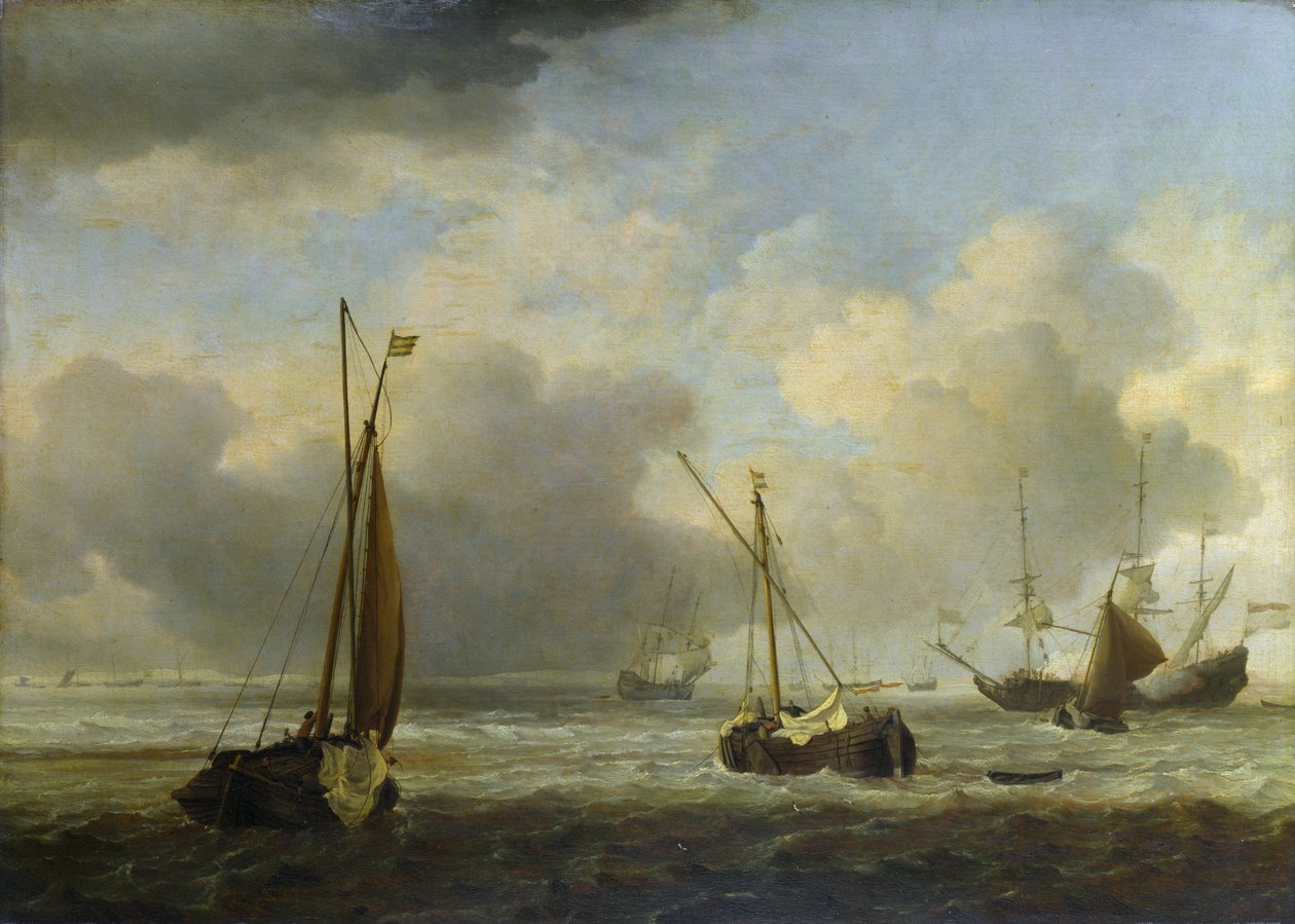 Alankomaiden alukset ja pienet alukset Offshore tuulessa tuulahdus tekijältä Willem van de Velde the Younger