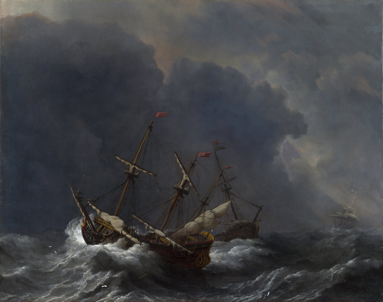 Kolme alusta laivassa tekijältä Willem van de Velde the Younger